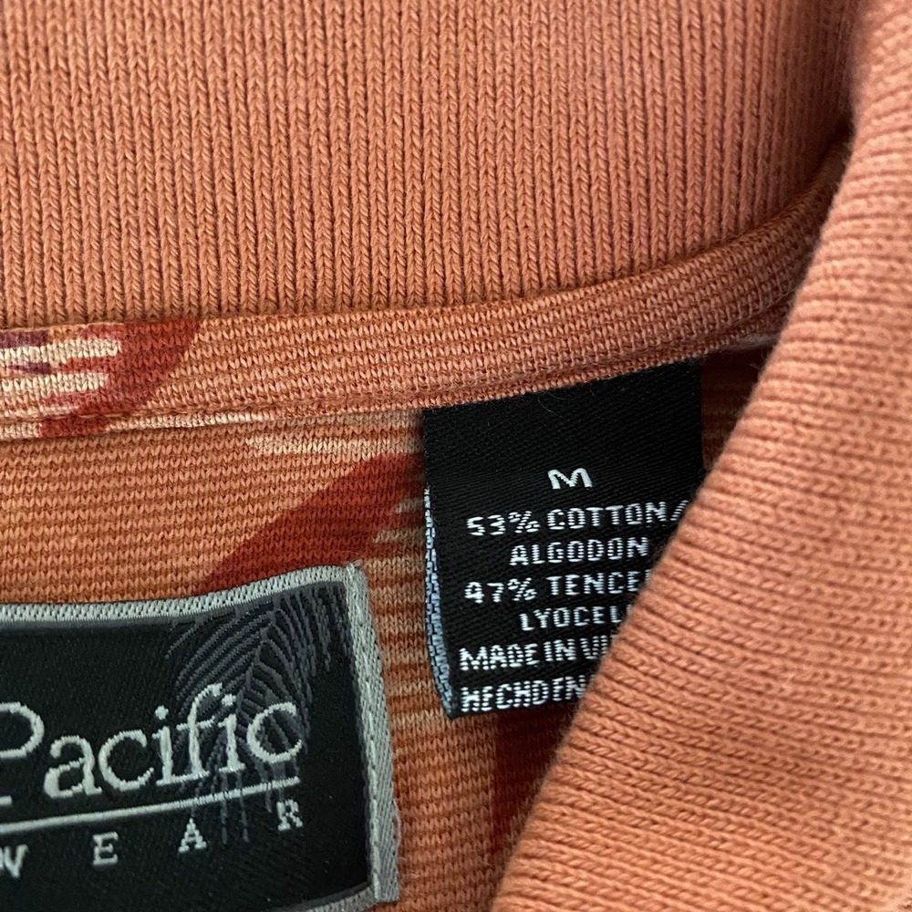 Ocean Pacific Menswear Polo Shirt Medium Orange Hawaiian Red Floral Travel - Picture 5 of 14
